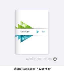 Brochure template layout, cover design, annual report, magazine, flyer or booklet in A4 with blue green triangle geometric arrow shape on polygonal background. Business vector Illustration.