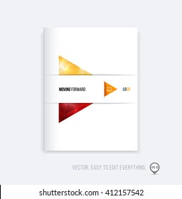 Brochure template layout, cover design, annual report, magazine, flyer or booklet in A4 with red triangle geometric arrow shape on polygonal background. Business vector Illustration.