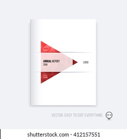 Brochure template layout, cover design, annual report, magazine, flyer or booklet in A4 with red triangle geometric arrow shape on polygonal background. Business vector Illustration.
