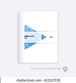 Brochure template layout, cover design, annual report, magazine, flyer or booklet in A4 with blue triangle geometric arrow shape on polygonal background. Business vector Illustration.
