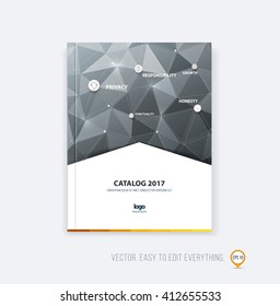 Brochure template layout, cover design, annual report, magazine, flyer or booklet in A4 with grey monochrome triangle geometric arrow shape on polygonal background. Business vector Illustration.