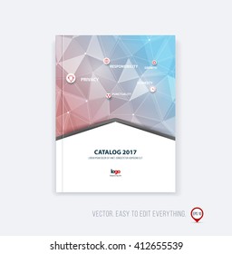 Brochure template layout, cover design, annual report, magazine, flyer or booklet in A4 with red blue triangle geometric arrow shape on polygonal background. Business vector Illustration.
