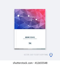 Brochure template layout, cover design, annual report, magazine, flyer or booklet in A4 with blue red triangles geometric shape on polygonal background. Business vector Illustration.
