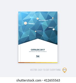 Brochure template layout, cover design, annual report, magazine, flyer or booklet in A4 with blue  triangle geometric arrow shape on polygonal background. Business vector Illustration.