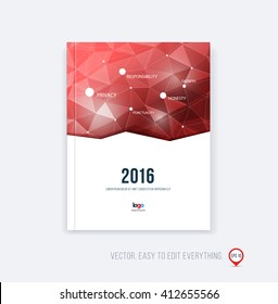 Brochure template layout, cover design, annual report, magazine, flyer or booklet in A4 with red triangles geometric shape on polygonal background. Business vector Illustration.