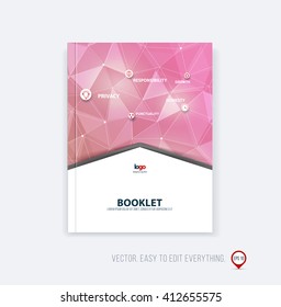 Brochure template layout, cover design, annual report, magazine, flyer or booklet in A4 with red pink triangle geometric arrow shape on polygonal background. Business vector Illustration.