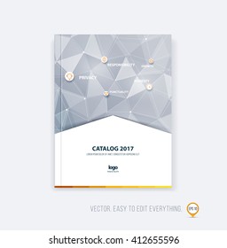 Brochure template layout, cover design, annual report, magazine, flyer or booklet in A4 with grey monochrome triangle geometric arrow shape on polygonal background. Business vector Illustration.
