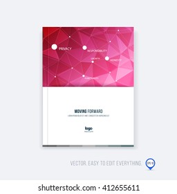 Brochure template layout, cover design, annual report, magazine, flyer or booklet in A4 with red triangles geometric shape on polygonal background. Business vector Illustration.