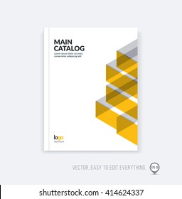 Brochure template layout, cover design annual report, magazine, flyer or booklet in A4 with orange dynamic triangular geometric shapes and folding stripe ribbon. Business vector flat style.