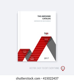 Brochure template layout, cover design annual report, magazine, flyer booklet in A4 with dynamic triangular geometric shapes and folding stripe ribbon. Business vector flat style.
