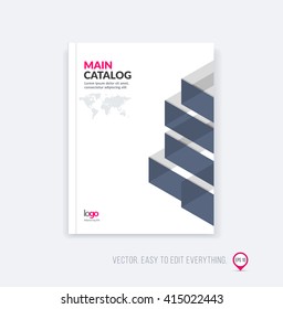 Brochure template layout, cover design annual report, magazine, flyer booklet in A4 with grey black-white dynamic triangular geometric shapes and folding stripe ribbon. Business vector flat style.