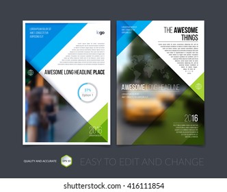 Brochure template layout, cover design annual report, magazine, flyer, leaflet, booklet in A4 with green blue simple diagonal geometric shapes. Business vector Illustration.