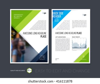 Brochure template layout, cover design annual report, magazine, flyer, leaflet, booklet in A4 with green blue simple diagonal geometric shapes. Business vector Illustration.