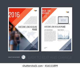 Brochure template layout, cover design annual report, magazine, flyer, leaflet, booklet in A4 with orange yellow grey simple diagonal geometric shapes. Business vector Illustration.