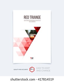 Brochure template layout, cover design annual report, magazine, flyer, leaflet booklet in A4 with red colorful triangles texture and polygonal background. Vector Illustration.