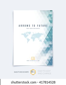 Brochure template layout, cover design annual report, magazine, flyer, leaflet booklet in A4 with blue turquoise colorful triangles texture and polygonal background. Vector Illustration.