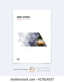 Brochure template layout, cover design annual report, magazine, flyer, leaflet booklet in A4 with grey colorful triangles texture and polygonal background. Vector Illustration.