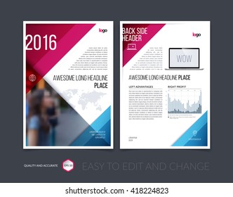 Brochure template layout, cover design annual report, magazine, flyer, leaflet, booklet in A4 with blue red simple diagonal geometric shapes and shadows. Business flat vector