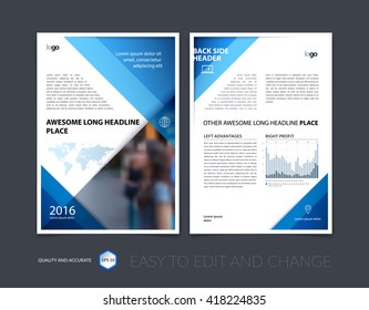 Brochure template layout, cover design annual report, magazine, flyer, leaflet, booklet in A4 with blue simple diagonal geometric shapes and shadows. Business flat vector