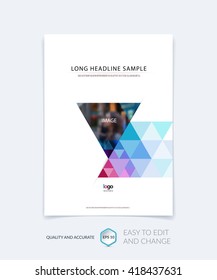 Brochure template layout, cover design annual report, magazine, flyer, leaflet booklet in A4 with red blue colourful triangles texture and polygonal background. Vector Illustration.