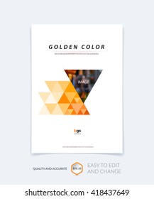 Brochure template layout, cover design annual report, magazine, flyer, leaflet booklet in A4 with orange colorful triangles texture and polygonal background. Vector Illustration.
