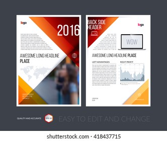 Brochure template layout, cover design annual report, magazine, flyer, leaflet, booklet in A4 with red orange simple diagonal geometric shapes and shadows. Business flat vector