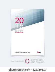 Brochure template layout, cover design annual report, magazine, flyer or booklet in A4 with grey triangles for business, technology and science. Vector design with digital pixel mosaic.