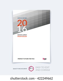 Brochure template layout, cover design annual report, magazine, flyer or booklet in A4 with grey triangles for business, technology and science. Vector design with digital pixel mosaic.