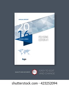 Brochure template layout, cover design annual report, magazine, flyer, leaflet in A4 with blue triangles for business, technology and science and polygonal background. Vector 