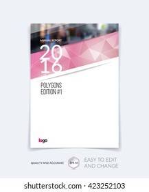Brochure template layout, cover design annual report, magazine, flyer, leaflet in A4 with red  triangles for business, technology and science and polygonal background. Vector 