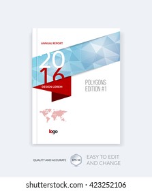 Brochure template layout, cover design annual report, magazine, flyer, leaflet in A4 with blue triangles for business, technology and science and polygonal background. Vector 