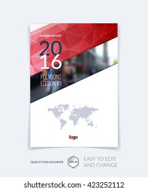 Brochure template layout, cover design annual report, magazine, flyer, leaflet in A4 with red  triangles for business, technology and science and polygonal background. Vector 