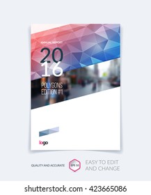 Brochure template layout, cover design annual report, magazine, flyer, leaflet in A4 with blue red triangles for business, technology and science and polygonal background. Vector