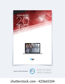 Brochure template layout, cover design annual report, magazine, flyer, leaflet in A4 with red  triangles for business, technology and science and polygonal background. Vector 
