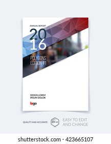 Brochure template layout, cover design annual report, magazine, flyer, leaflet in A4 with blue red triangles for business, technology and science and polygonal background. Vector