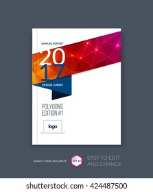 Brochure template layout, cover design annual report, magazine, flyer, leaflet in A4 with red triangles for business, technology and science and polygonal background. Vector 