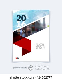 Brochure template layout, cover design annual report, magazine, flyer, leaflet in A4 with blue triangles for business, technology and science and polygonal background. Vector.