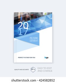 Brochure template layout, cover design annual report, magazine, flyer, leaflet in A4 with blue triangles for business, technology and science and polygonal background. Vector.