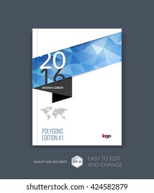 Brochure template layout, cover design annual report, magazine, flyer, leaflet in A4 with blue triangles for business, technology and science and polygonal background. Vector 