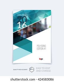 Brochure template layout, cover design annual report, magazine, flyer, leaflet in A4 with emerald triangles for business, technology and science and polygonal background. Vector.
