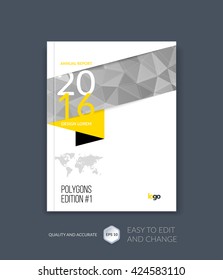 Brochure template layout, cover design annual report, magazine, flyer, leaflet in A4 with grey triangles for business, technology and science and polygonal background. Vector 
