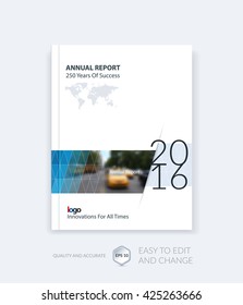 Brochure template layout, cover design annual report, magazine, flyer, leaflet in A4 with blue triangles for business, technology and science and polygonal background. Vector.