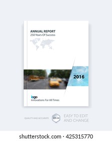 Brochure template layout, cover design annual report, magazine, flyer, leaflet in A4 with blue triangles for business, technology and science and polygonal background. Vector.