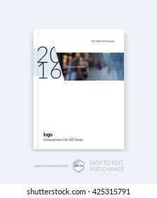 Brochure template layout, cover design annual report, magazine, flyer, leaflet in A4 with blue triangles for business, technology and science and polygonal background. Vector.