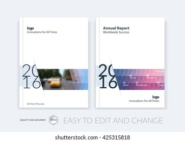 Brochure template layout, cover design annual report, magazine, flyer, leaflet in A4 with blue purple triangles for business, technology and science and polygonal background. Vector.