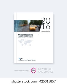 Brochure template layout, cover design annual report, magazine, flyer, leaflet in A4 with blue triangles for business, technology and science and polygonal background. Vector.
