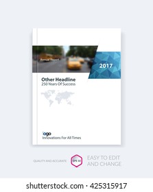 Brochure template layout, cover design annual report, magazine, flyer, leaflet in A4 with blue triangles for business, technology and science and polygonal background. Vector.