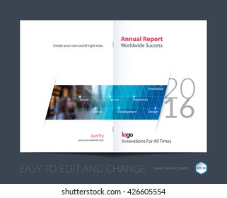 Brochure template layout, cover design annual report, magazine, flyer, leaflet in A4 with blue triangles for business, technology and science with overlay transparency effect. Vector.
