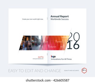 Brochure template layout, cover design annual report, magazine, flyer, leaflet in A4 with red triangles for business, technology and science with overlay transparency effect. Vector.