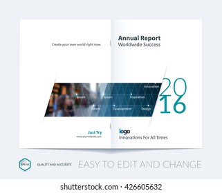 Brochure template layout, cover design annual report, magazine, flyer, leaflet in A4 with blue triangles for business, technology and science with overlay transparency effect. Vector.